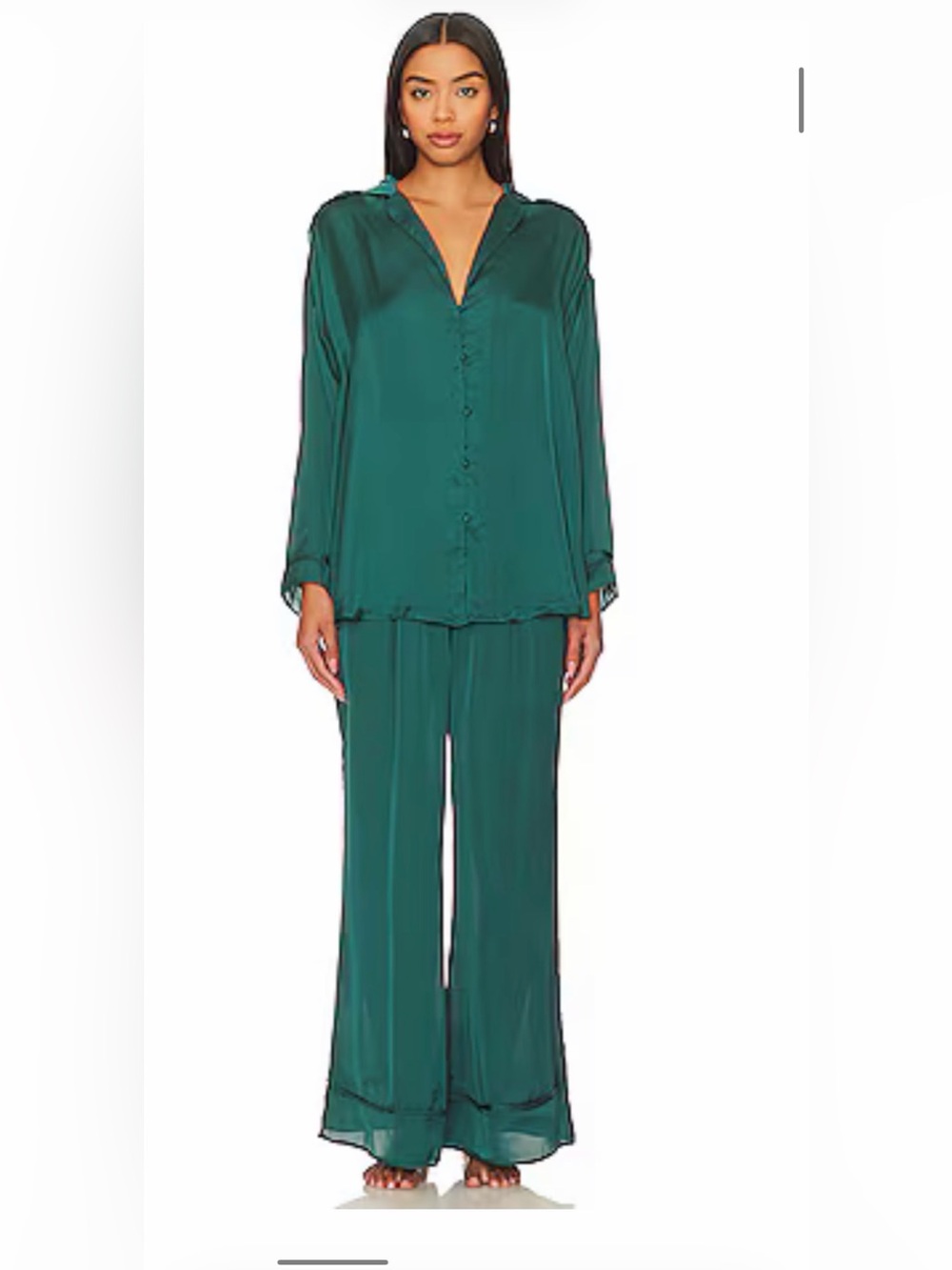 Free People Deep Teal Satin Pajama Set